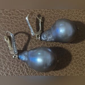 14K(585) Vintage Baroque Tahitian Pearl Drop Earrings with Diamonds |Orig: $2485